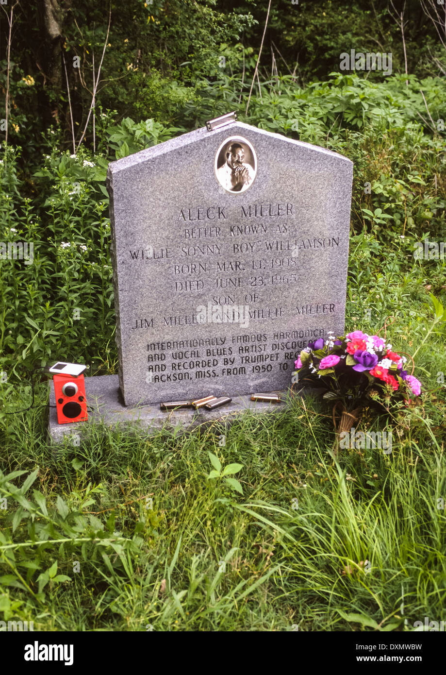 TUTWILER, MISSISSIPPI, USA - tombe d'Aleck Miller, connu sous le nom de Sonny Boy Williamson, musicien de blues du delta, l'harmonica Banque D'Images