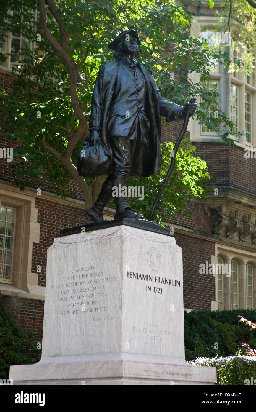 Statue de Benjamin Franklin en 1723, l'Université de Pennsylvanie, Philadelphie, Pennsylvanie, États-Unis d'Amérique Banque D'Images