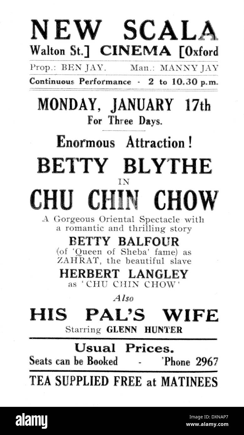 Affiche publicitaire pour le NOUVEAU CINÉMA SCALA, Walton Street, Banque D'Images