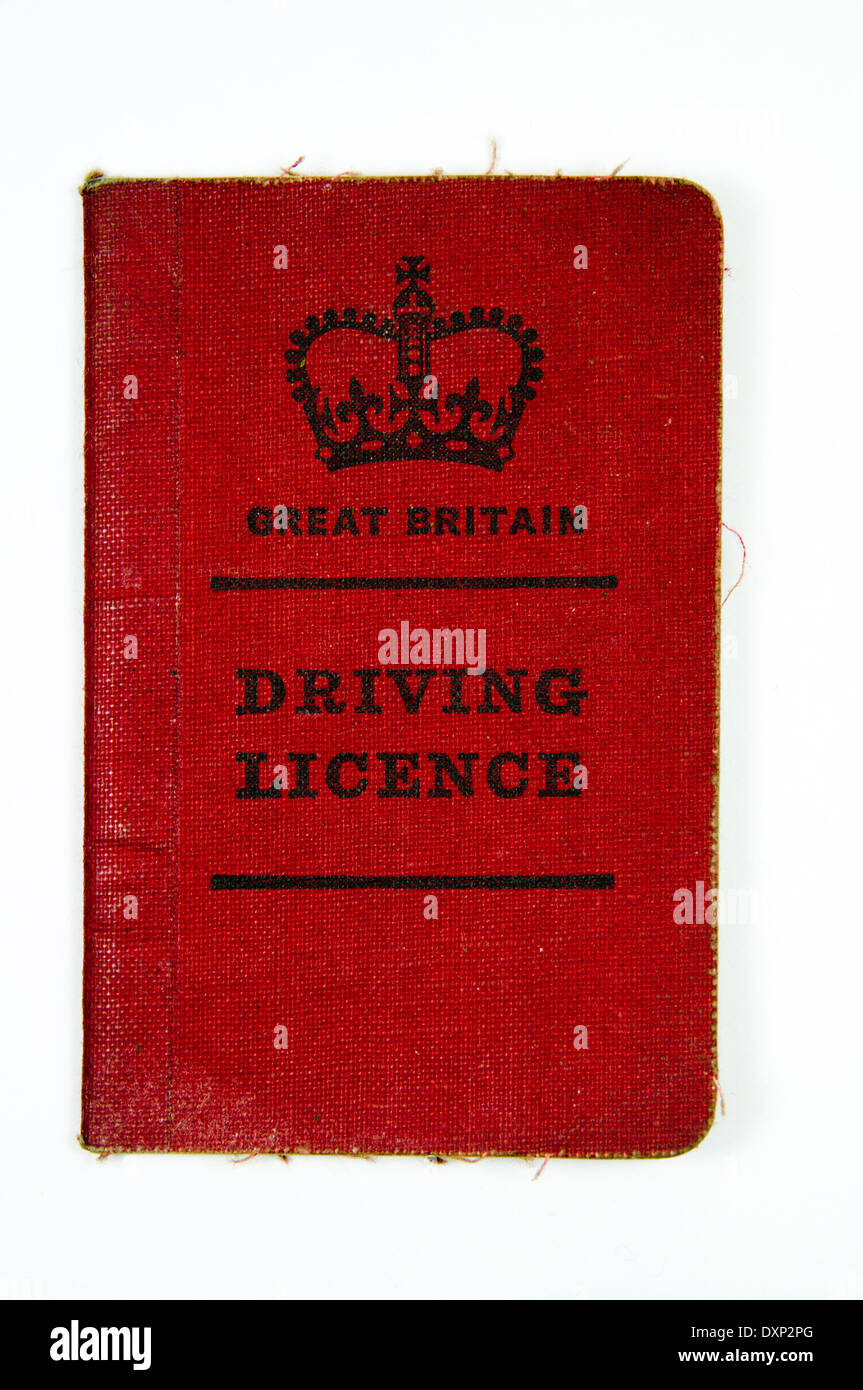 Ancien permis de conduire britannique rouge Banque D'Images