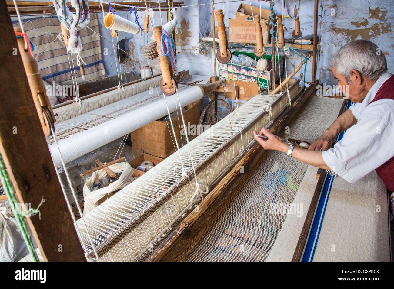 Fabrication de textiles à Kairouan, Tunisie Banque D'Images