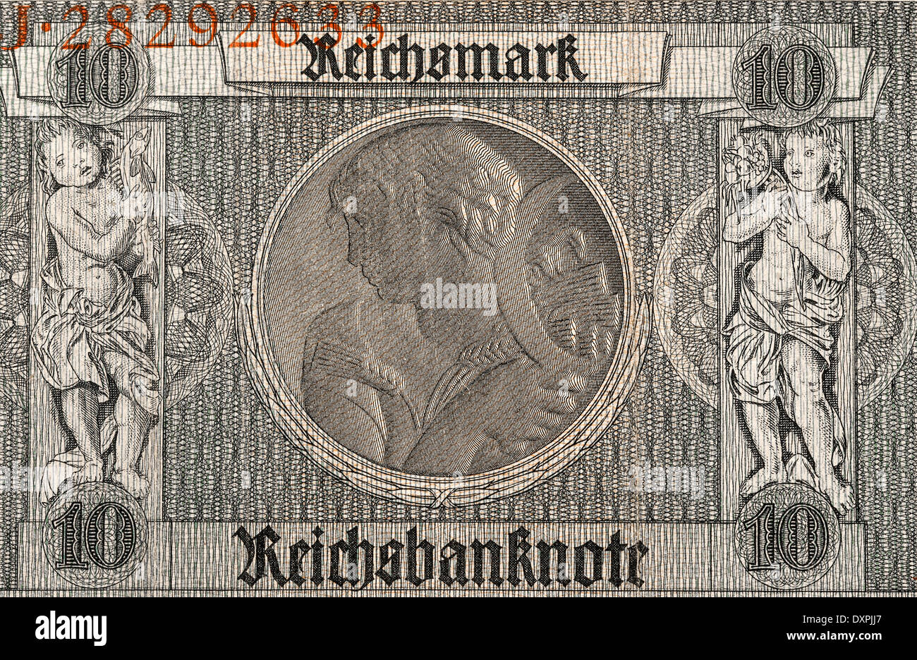 10 Reichsmark 1929 billets verso macro fragment Banque D'Images