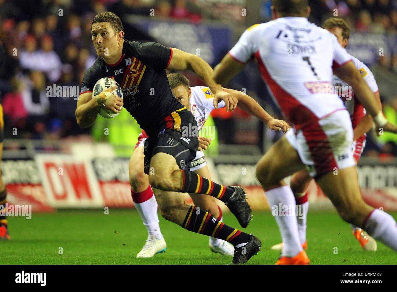 Wigan, UK. Mar 28, 2014. Ben Pomeroy des Dragons Catalans en action au cours de la Super League Rugby match entre Wigan Warriors et les Dragons catalans du DW Stadium : Action Crédit Plus Sport/Alamy Live News Banque D'Images