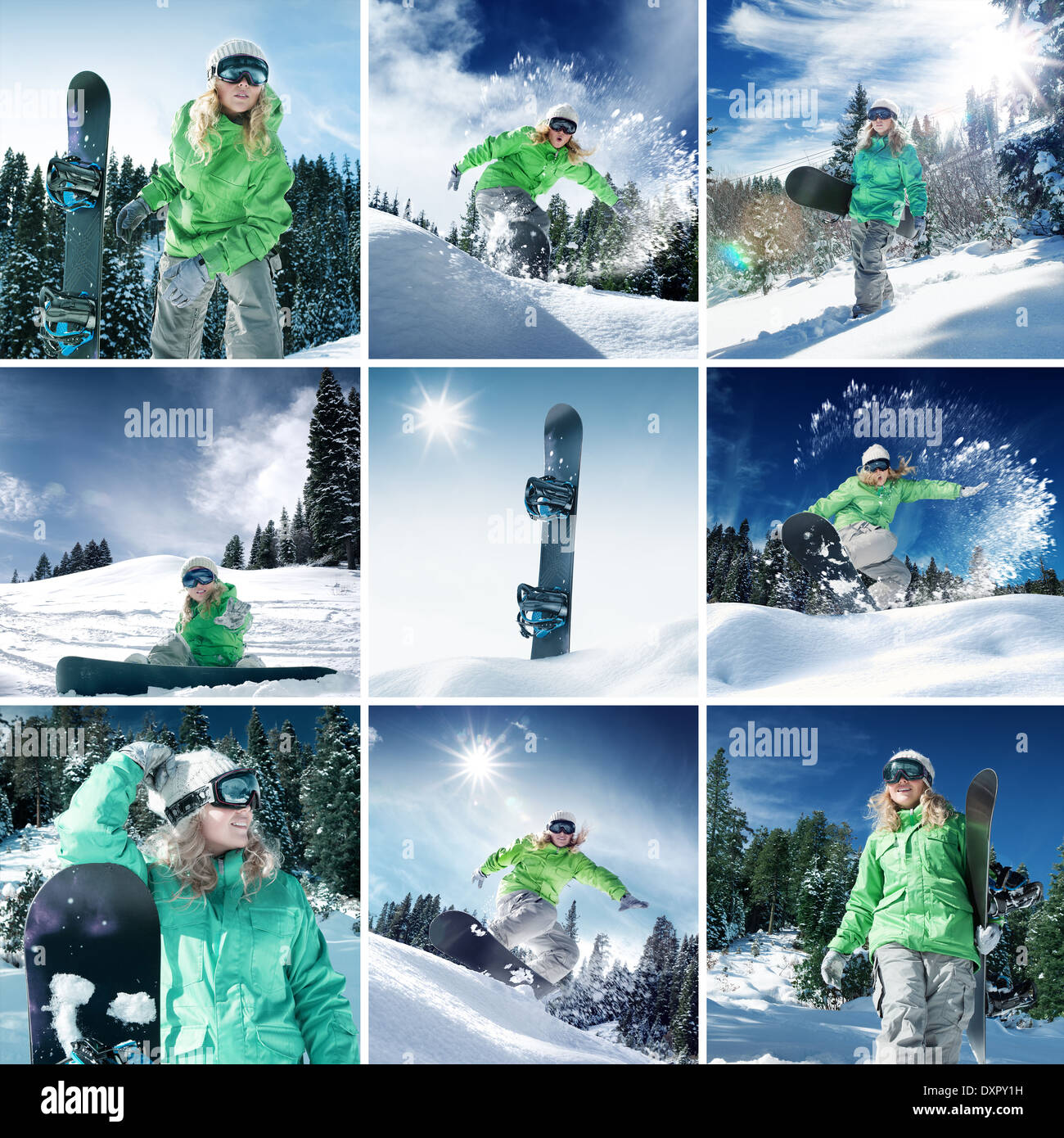 Snowboarder thème collage composé de quelques images différentes Banque D'Images
