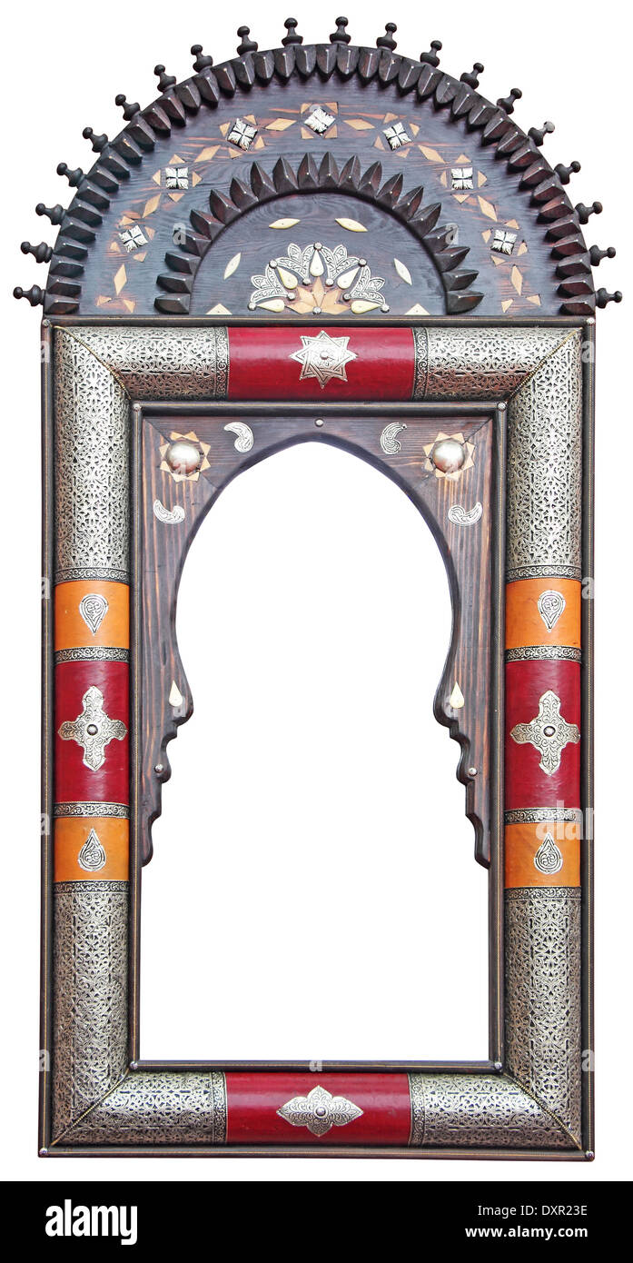 peinte à la main décoration de bois Marocain ferme rouge pendaison miroir cadre