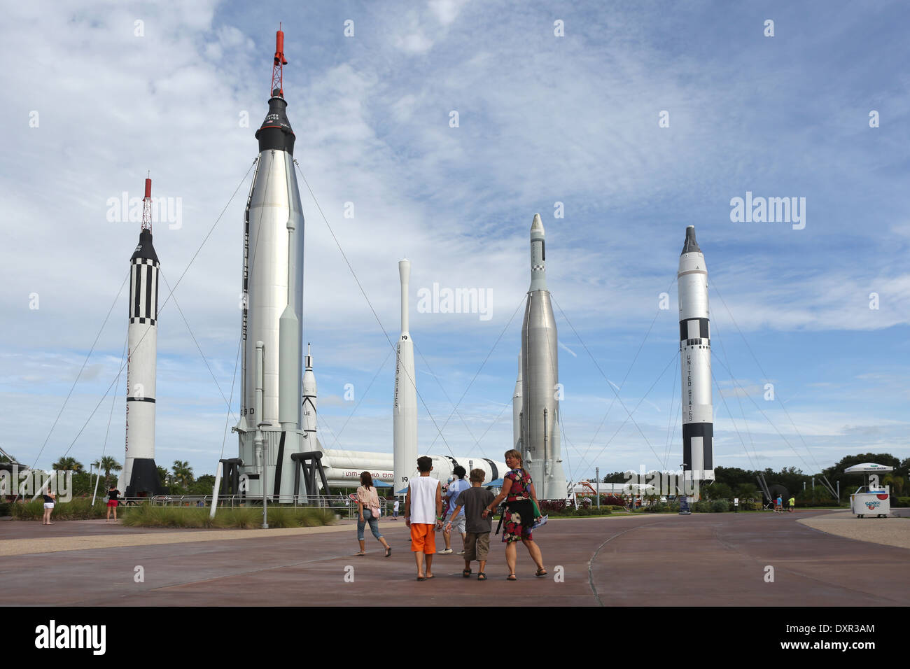 Merritt Islande, États-Unis d'Amérique, le Rocket Garden au Kennedy Space Center Visitor Complex Banque D'Images