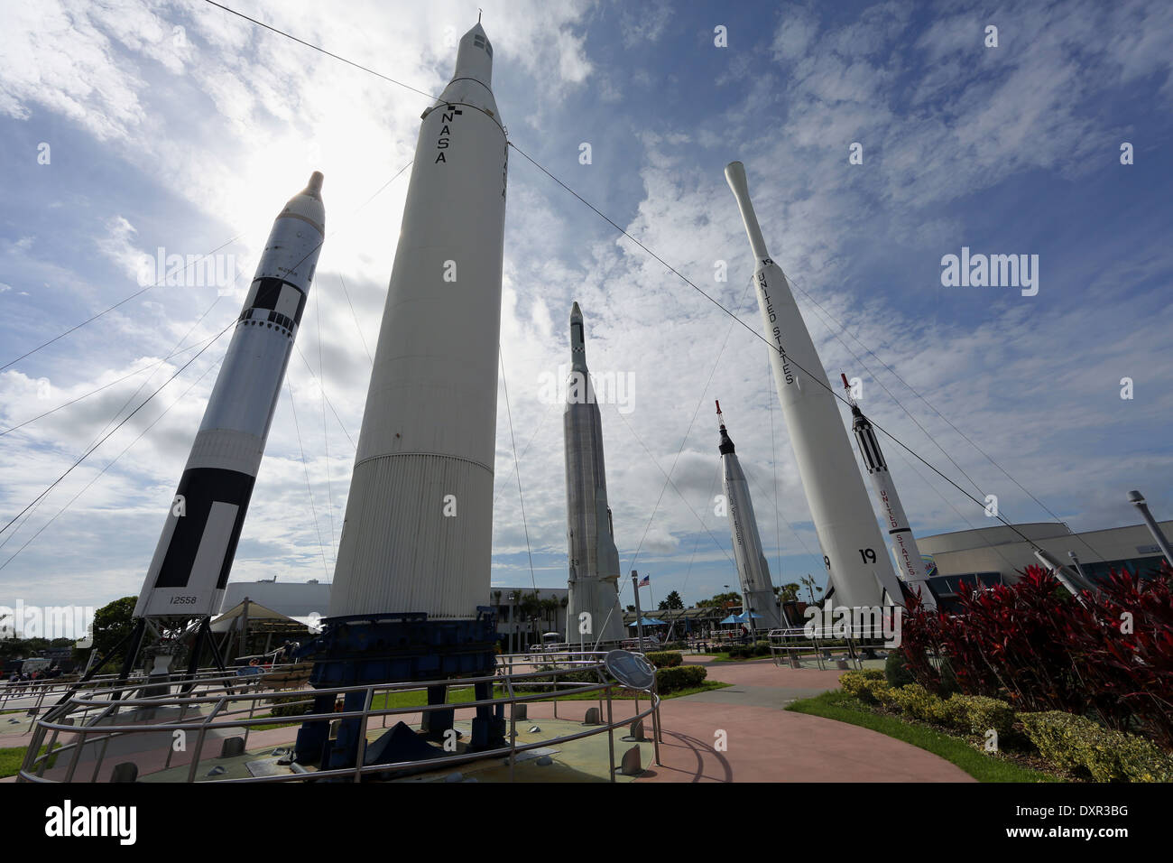 Merritt Islande, États-Unis d'Amérique, le Rocket Garden au Kennedy Space Center Visitor Complex Banque D'Images