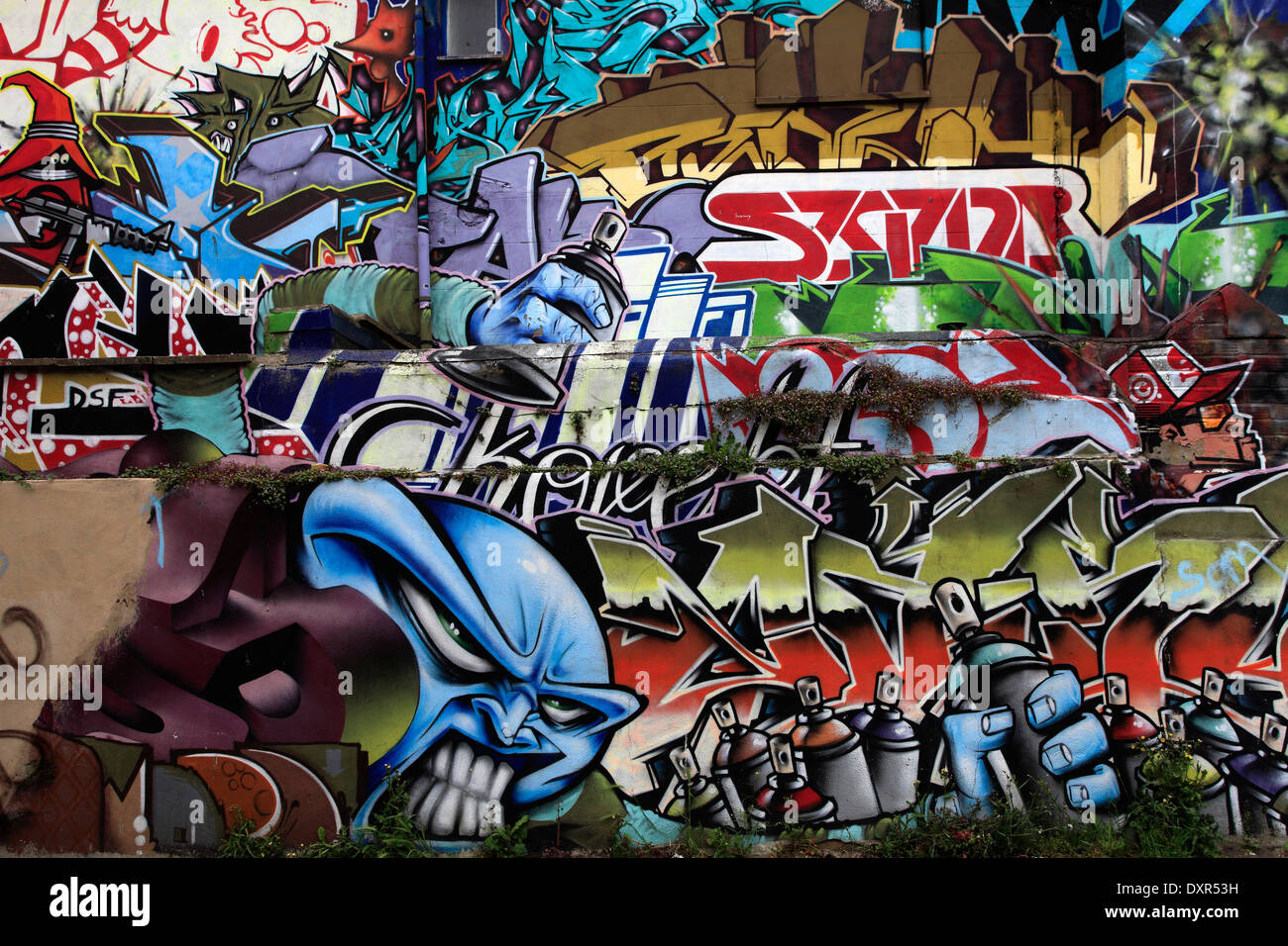 Street Art Graffiti, du quartier commerçant de Lanes arcades, Brighton, Brighton & Hove, Sussex County, England, UK Banque D'Images