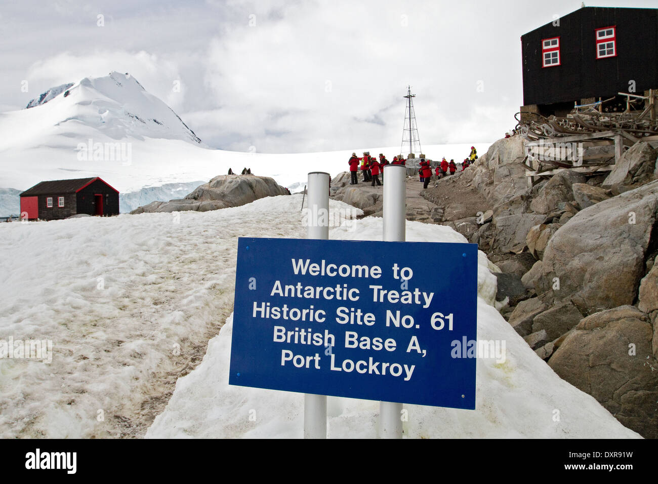 Penguin Bureau de poste, Port Lockroy, près de la péninsule Antarctique, l'Antarctique s'y arrêtent souvent pour les touristes en tourisme de croisière. Banque D'Images