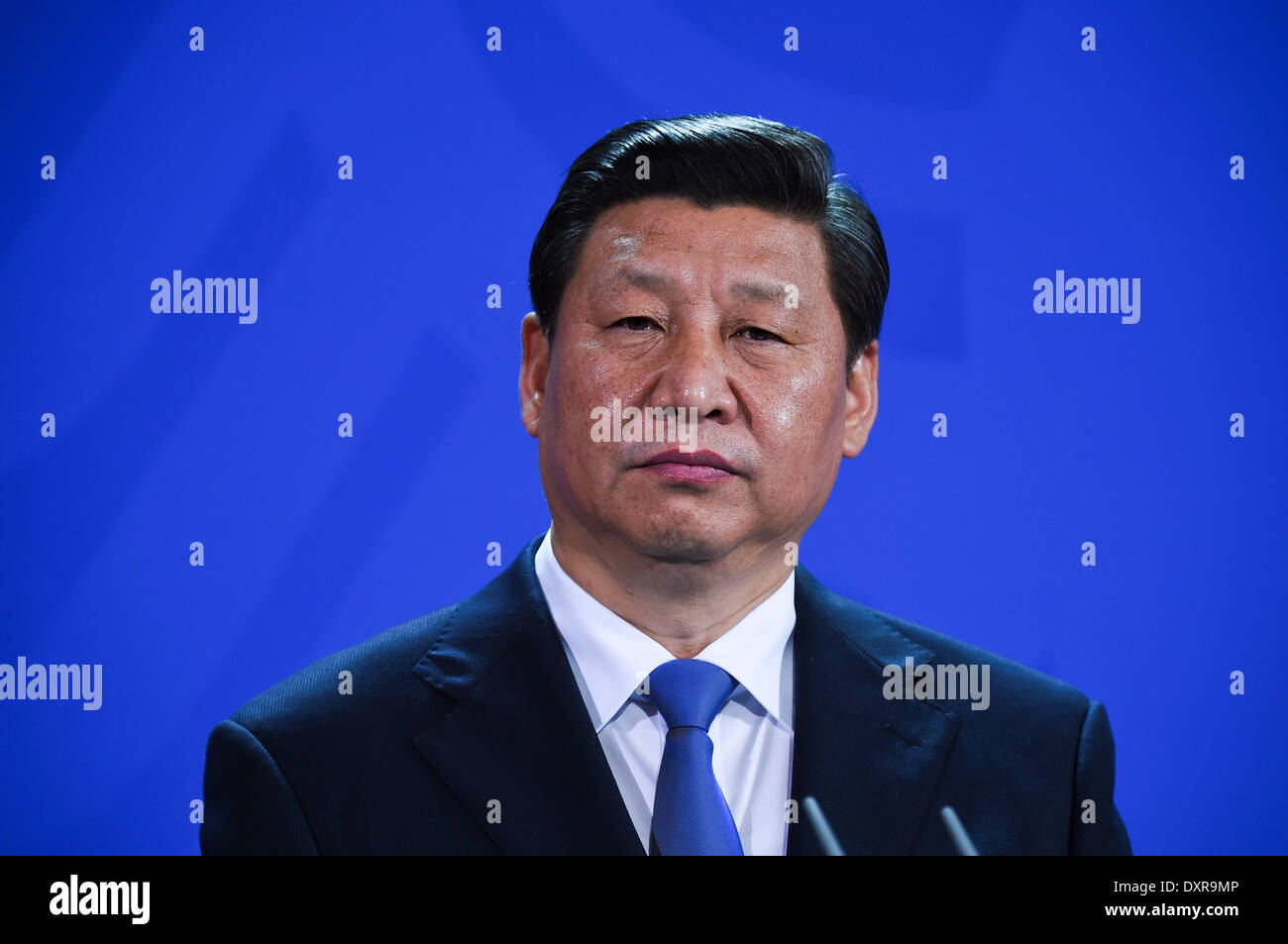 Xi Jinping homme politique de la République populaire de Chine Le président de son pays. Dans la conférence de presse à la Chancellerie fédérale, le mardi 28 mars 2014 à Berlin Banque D'Images