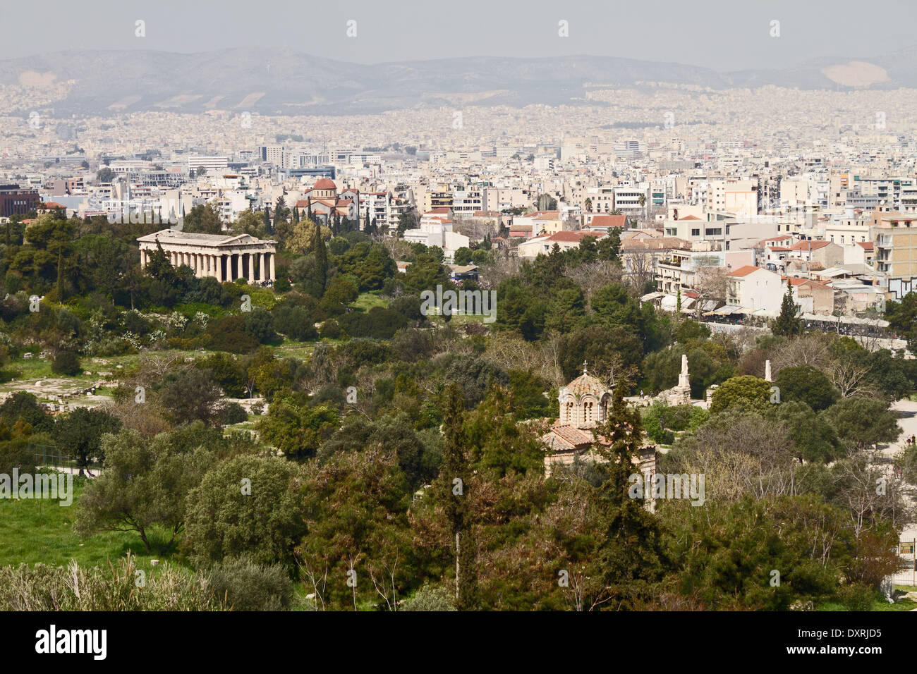 Vue de Thisio et site archéologique de l'acropole d'Athènes, Grèce Banque D'Images