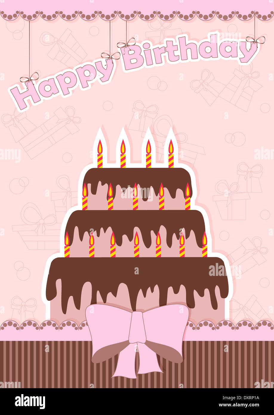 Carte De Voeux Pour Anniversaire Avec Gateau Au Chocolat Et Un Arc Photo Stock Alamy