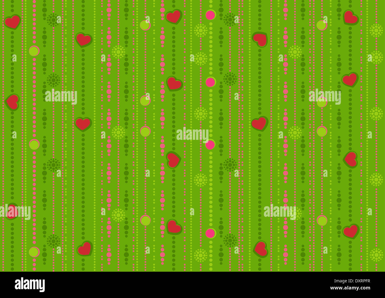 Seamless pattern avec les coeurs sur fond vert. Banque D'Images