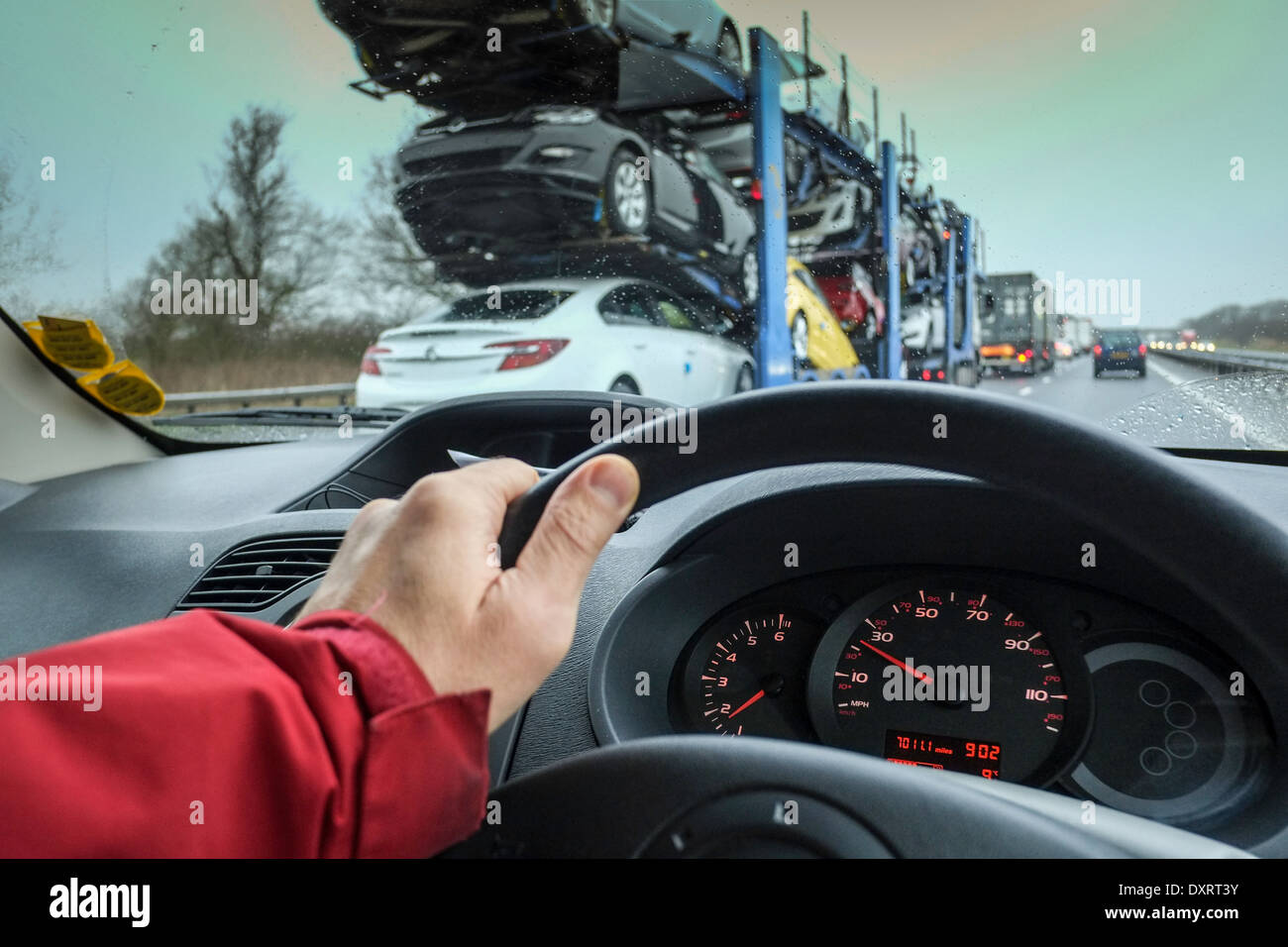 La conduite sur autoroute en mauvais temps, United Kingdom Banque D'Images