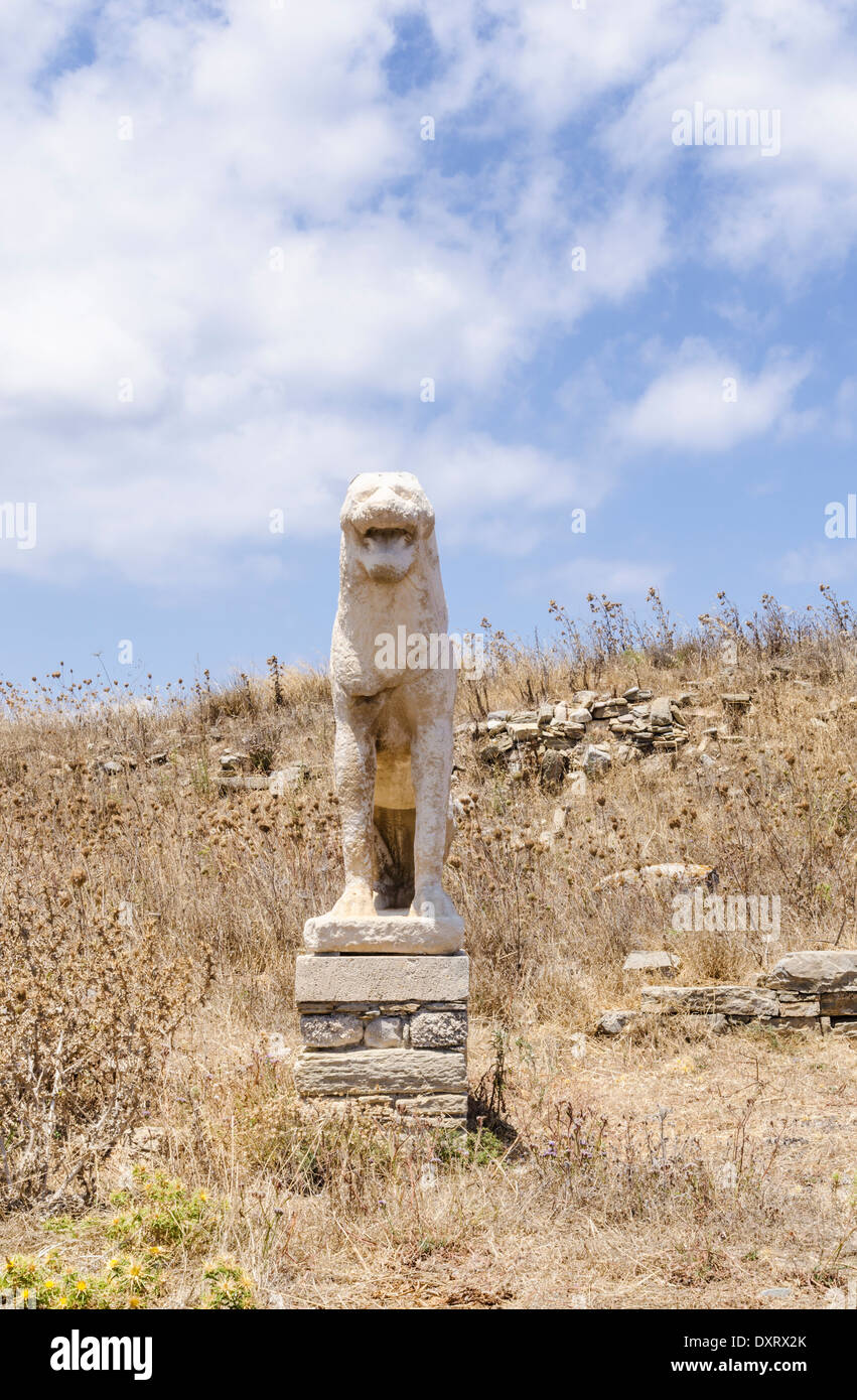 Détail de la Terrasse des Lions, Delos, Cyclades, Grèce Banque D'Images