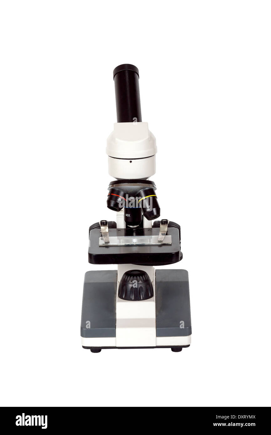 Microscope professionnel sur fond blanc Banque D'Images