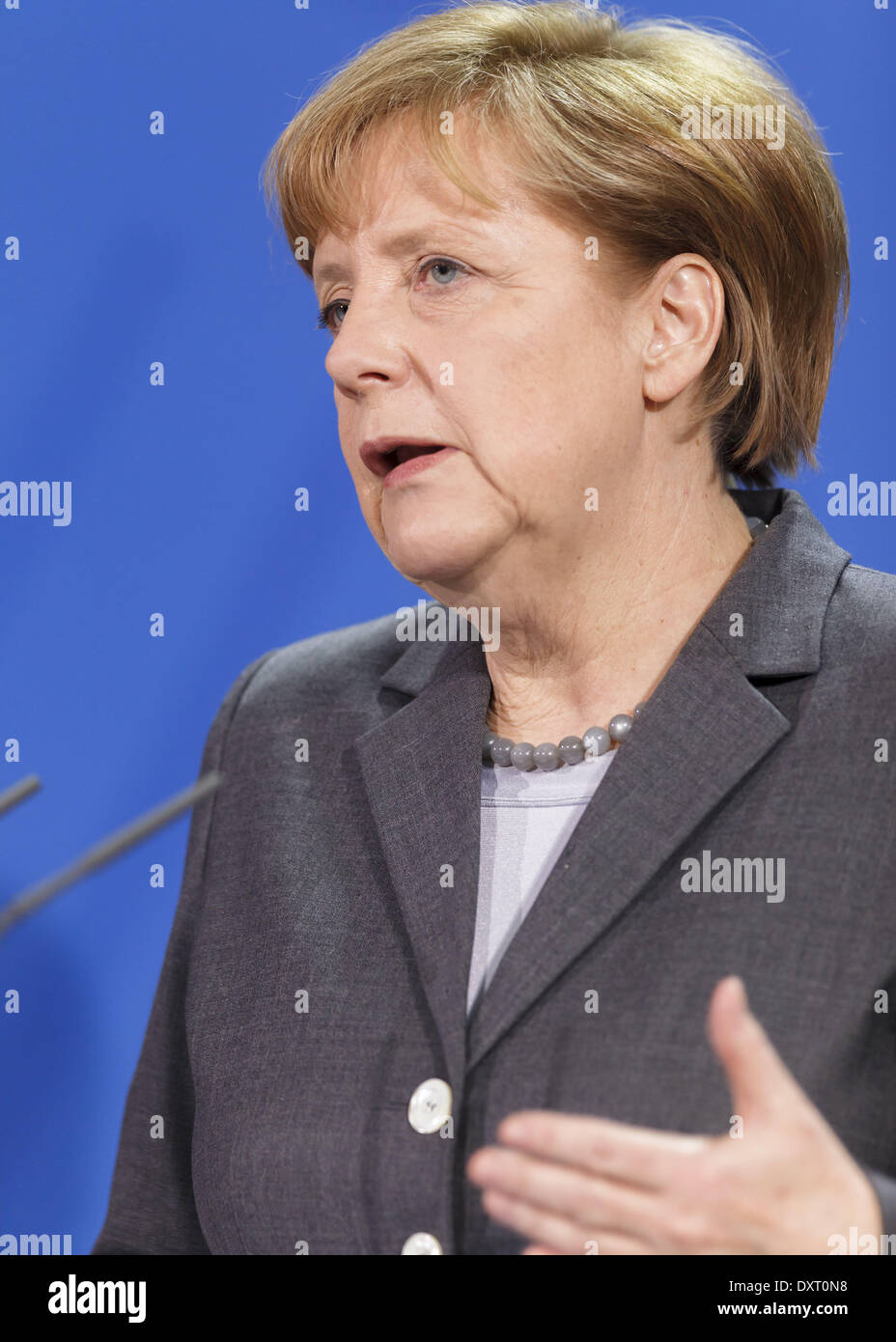 Berlin, Allemagne. Mar 28, 2014. Conférence de presse commune du président chinois Xi Jinping par la chancelière allemande, Angela Merkel à la chancellerie à Berlin./Photo : la chancelière allemande Angela Merkel, à Berlin, Allemagne, le 28 mars 2014. © Reynaldo Paganelli/NurPhoto ZUMAPRESS.com/Alamy/Live News Banque D'Images