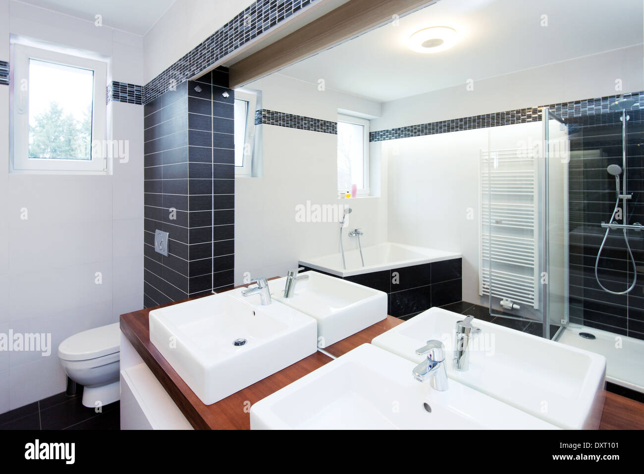 Salle de bains moderne avec douche et baignoire Banque D'Images