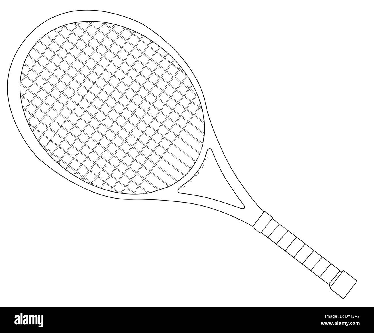 Une raquette de tennis dans les grandes lignes sur un fond blanc Banque D'Images