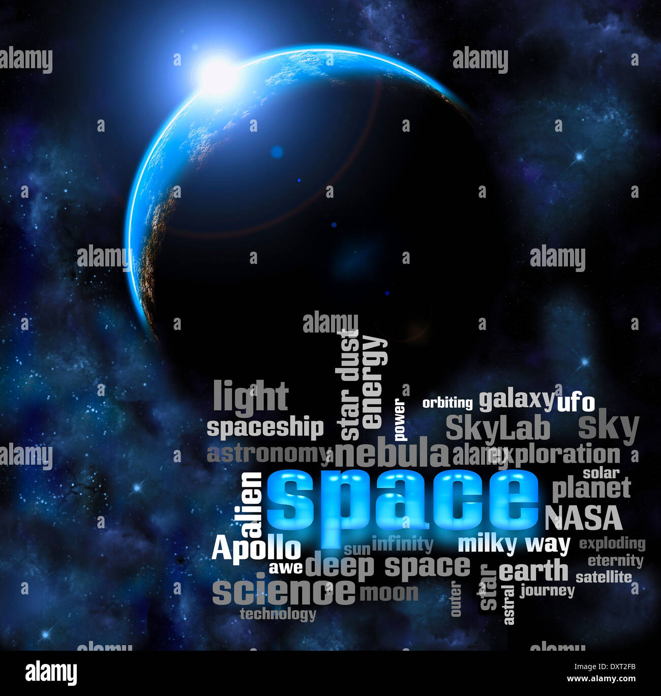 L'exploration de l'espace planet concept illustration univers nuage de mots Banque D'Images