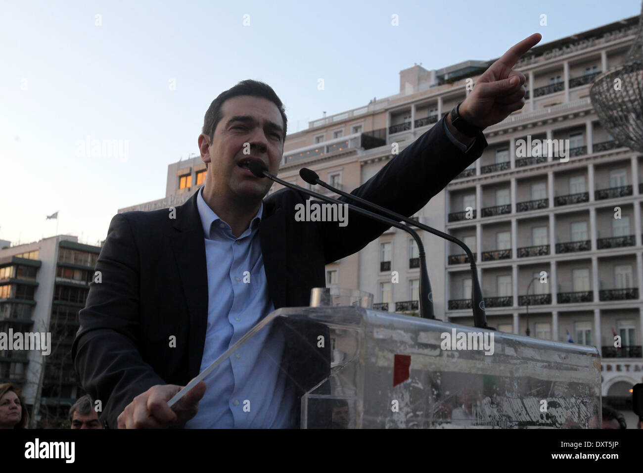 Athènes. 30Th Mar, 2014. Leader de l'opposition, Alexis Tsipras de la ...