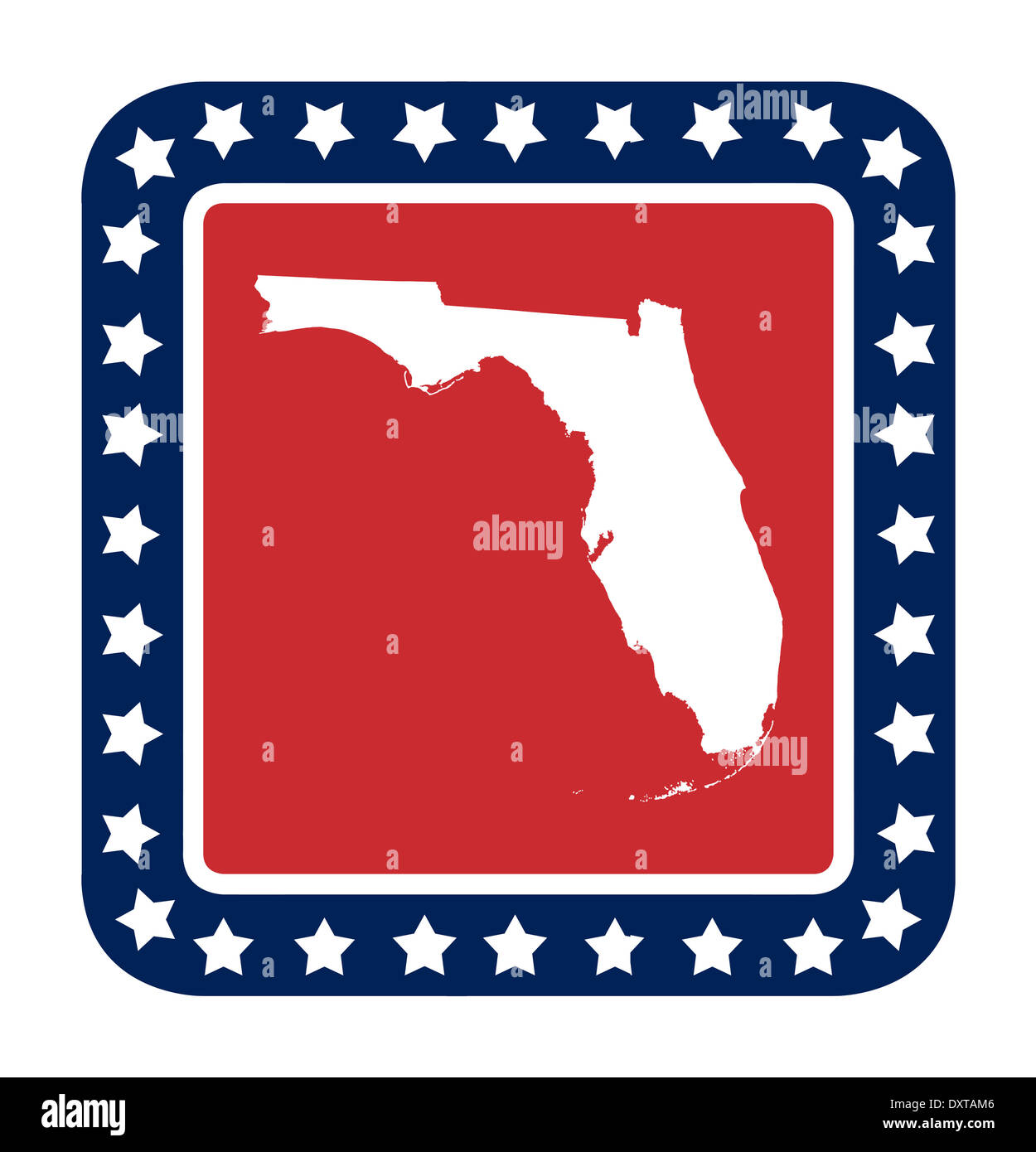 Bouton d'état de Floride sur drapeau américain dans télévision web design style, isolé sur fond blanc. Banque D'Images