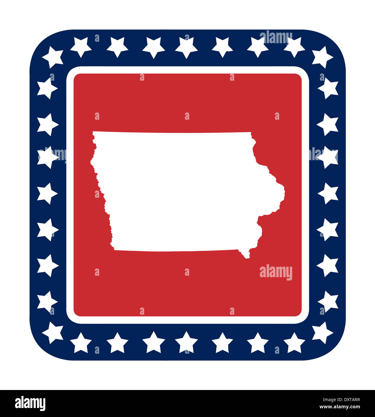 Bouton d'état de l'Iowa sur drapeau américain dans télévision web design style, isolé sur fond blanc. Banque D'Images