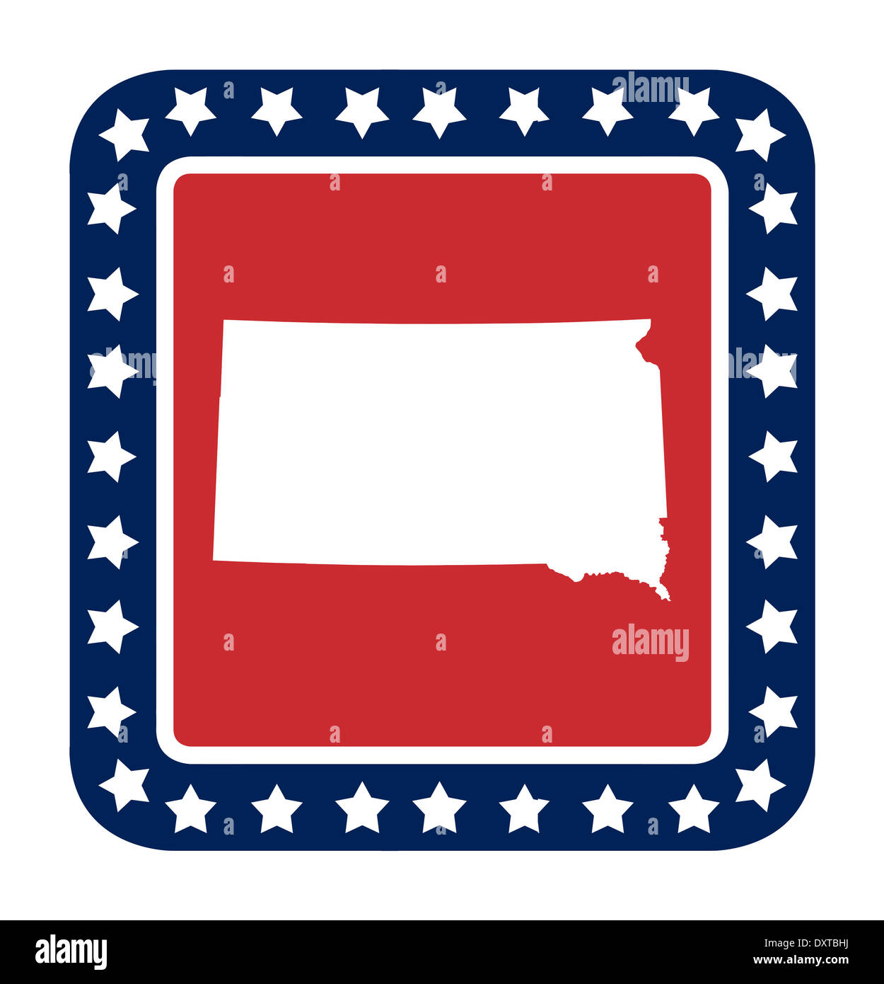 Bouton d'État du Dakota du Sud sur drapeau américain dans télévision web design style, isolé sur fond blanc. Banque D'Images