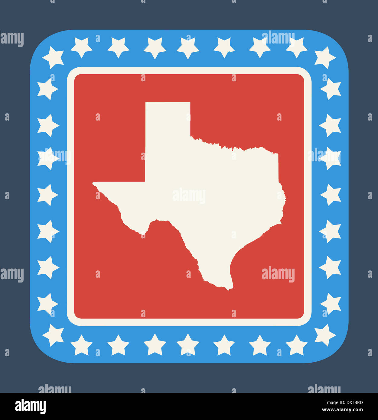 Bouton de l'état du Texas sur drapeau américain dans télévision web design style, isolé sur fond blanc. Banque D'Images