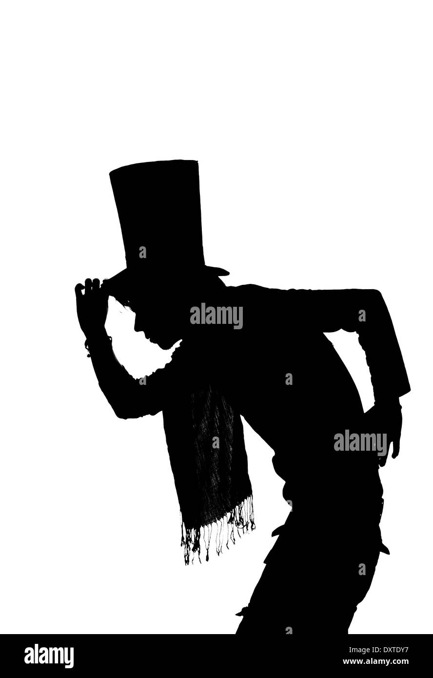 Silhouette d'un bel homme avec chapeau saluting Banque D'Images