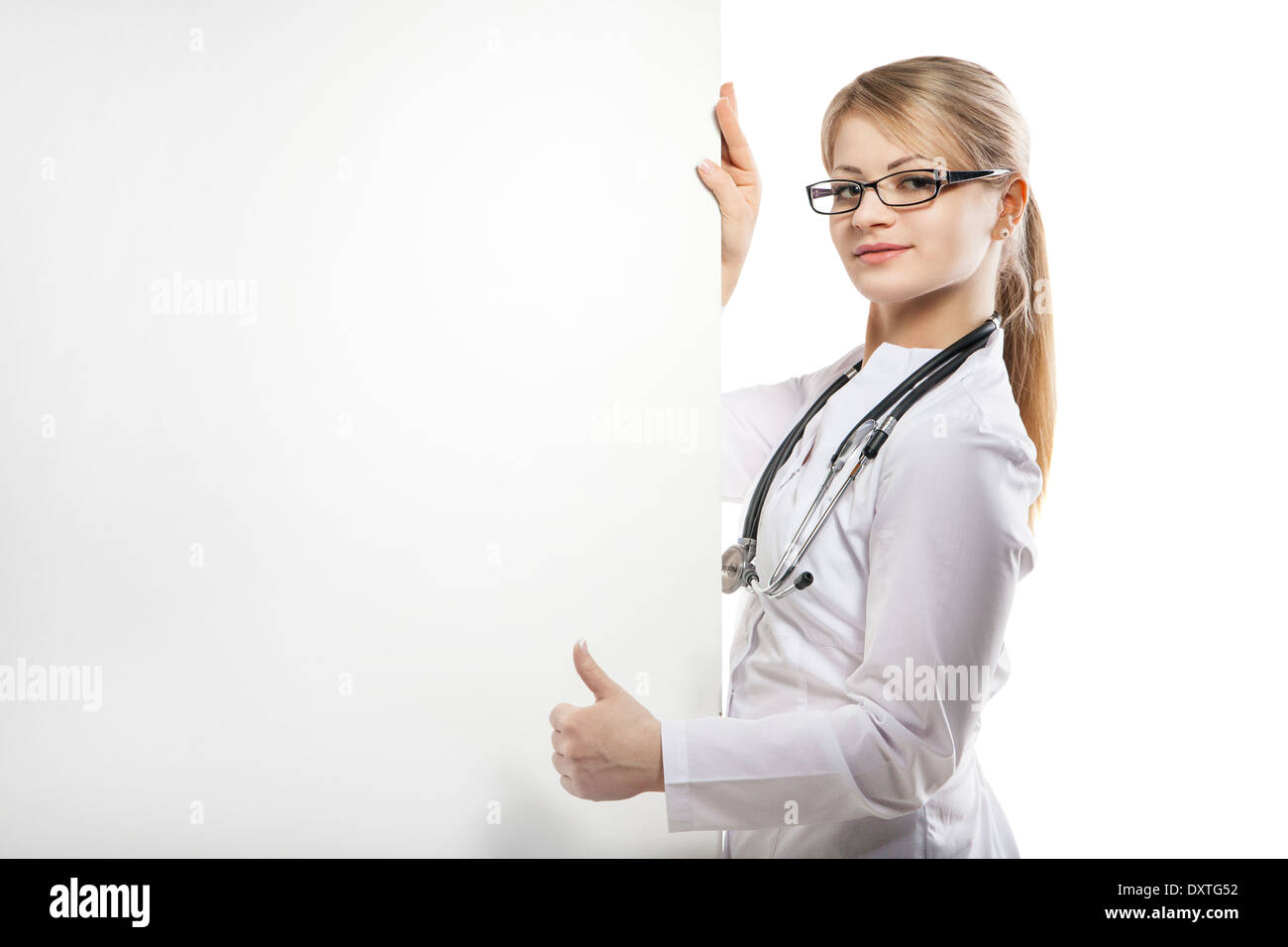 Carte médicale médecin santé bannière gens personne sourire féminin soins médecine signe heureux isolé poster board vierge billboard Banque D'Images