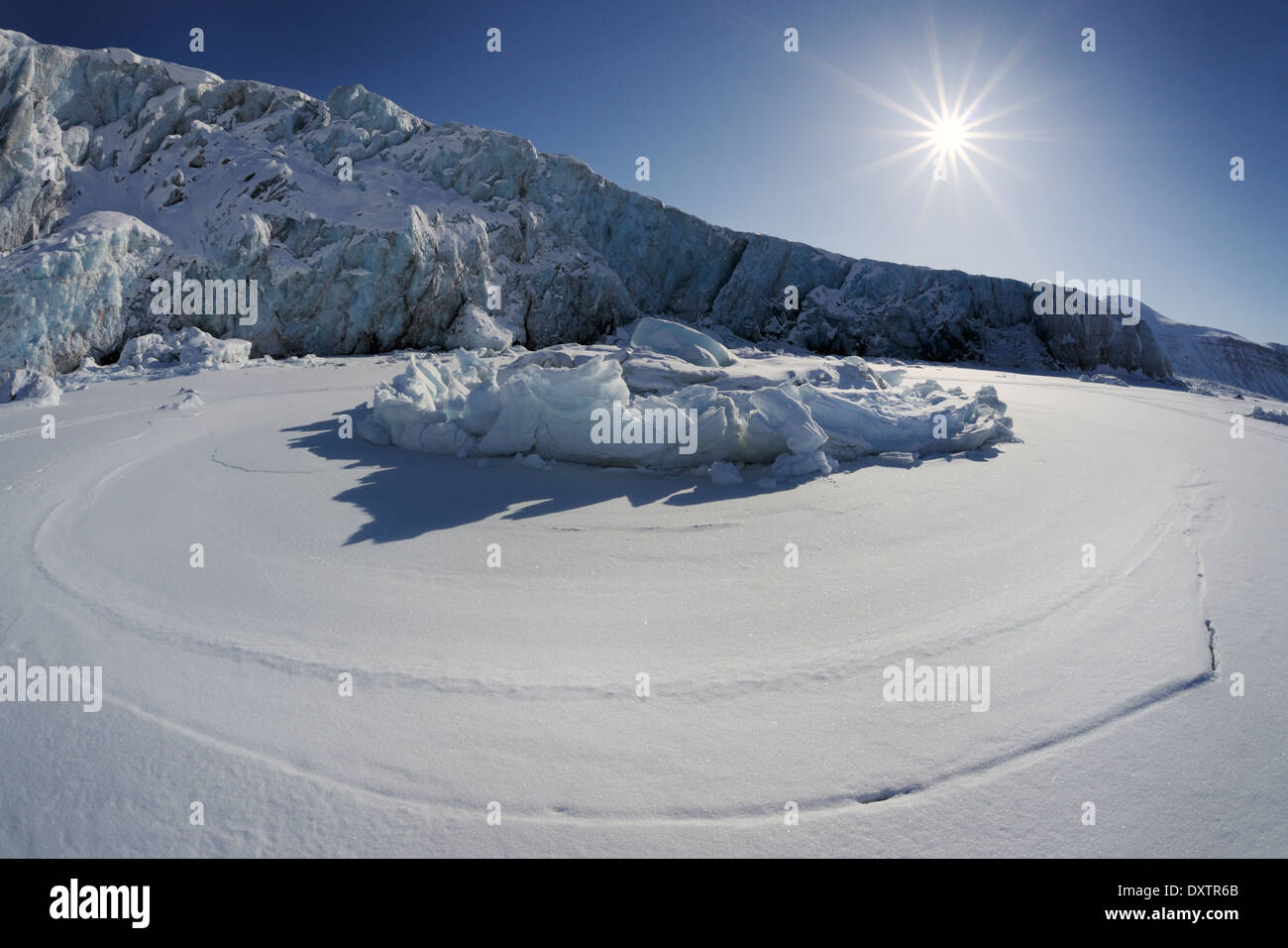 Les glaces à l'avant du glacier se terminant en mer. Banque D'Images