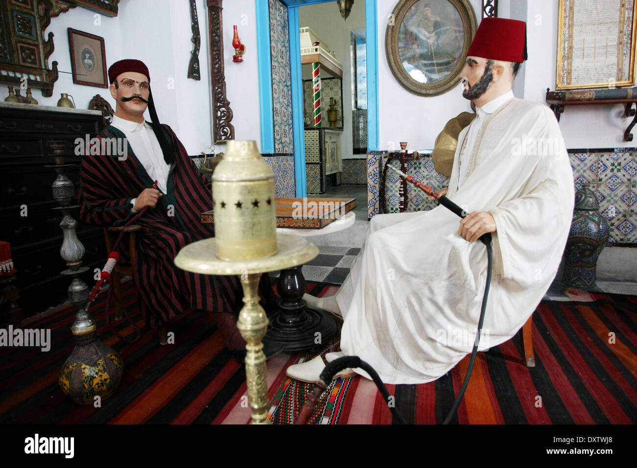 Une pièce à l'intérieur El Annabi house, une résidence typique de Sidi Bou Said,Tunisie. Banque D'Images