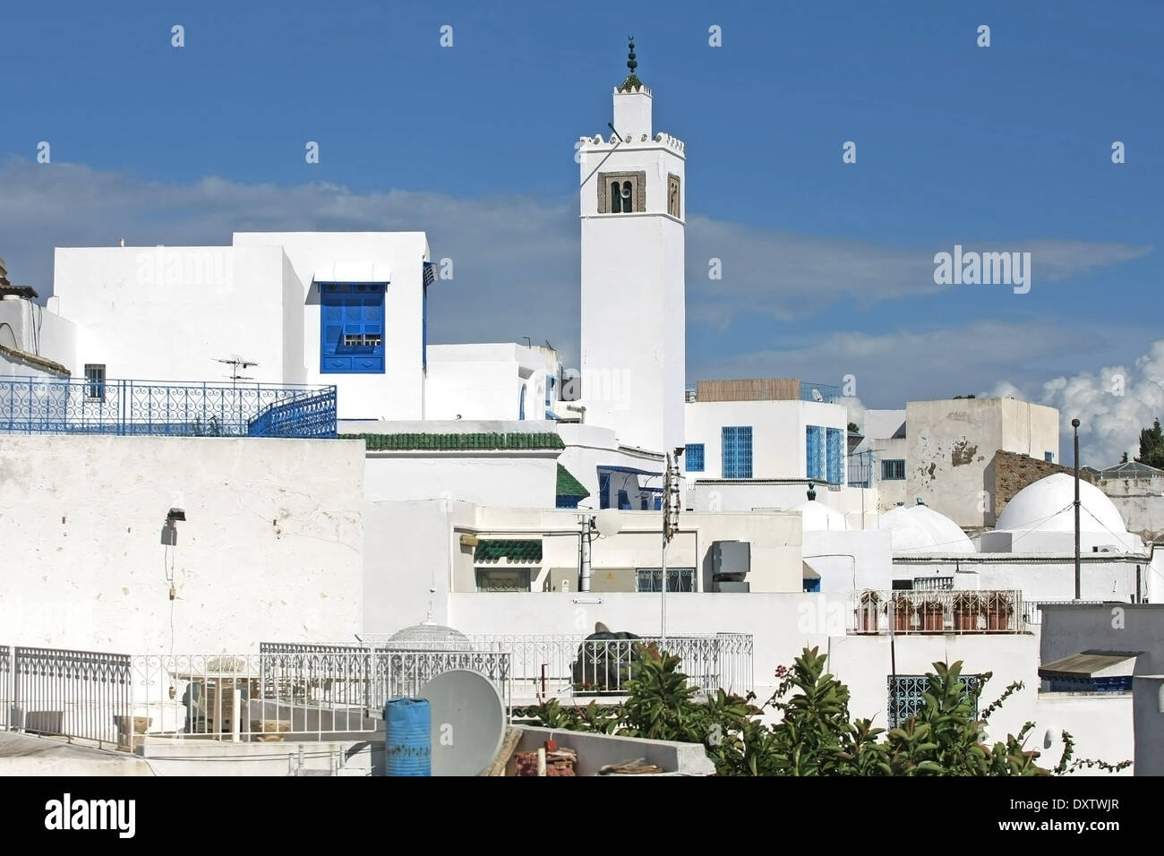 Vue de maisons de Sidi Bou Saïd, Tunisie. Banque D'Images