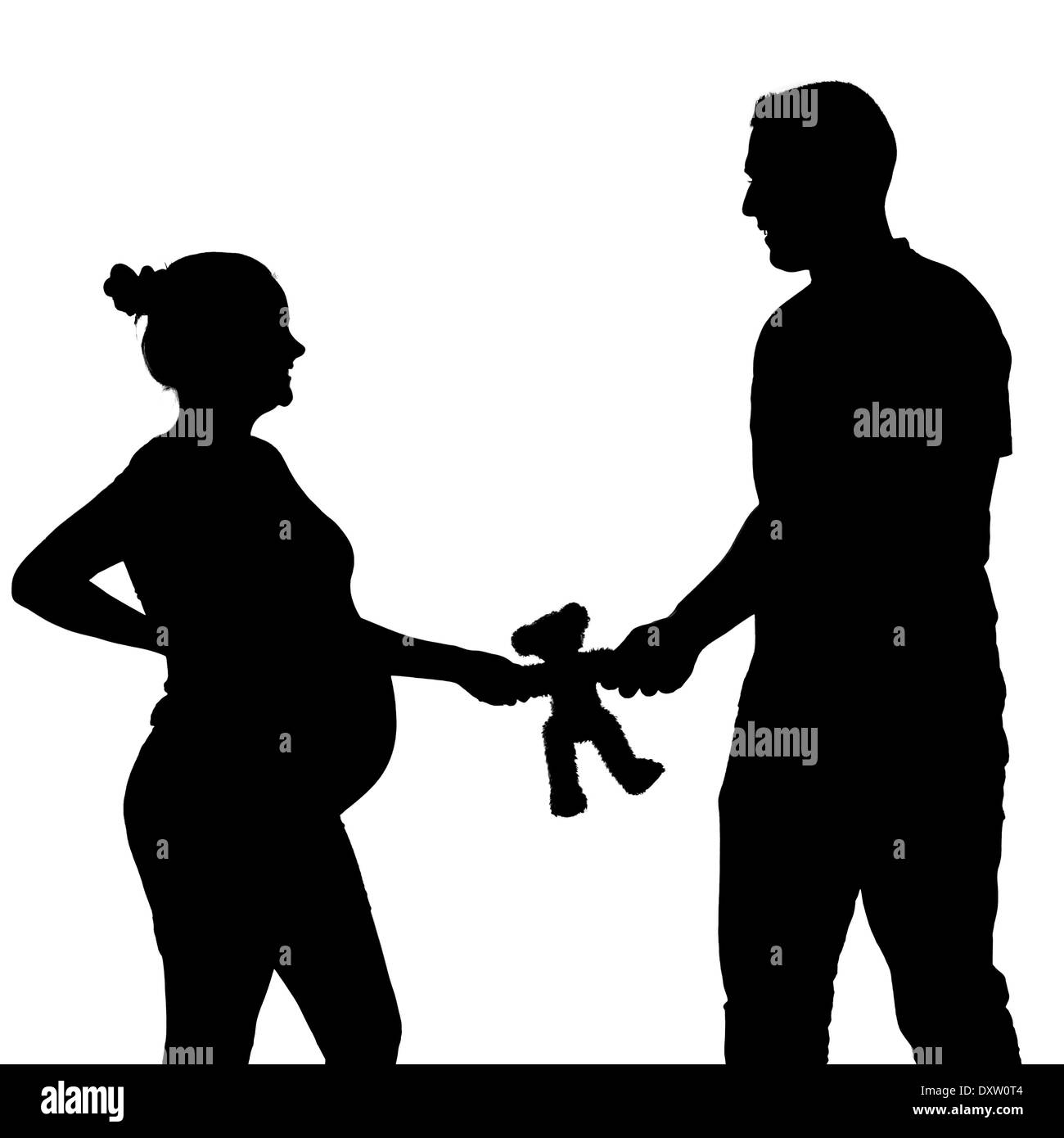 Silhouette d'un happy pregnant woman on a white background Banque D'Images