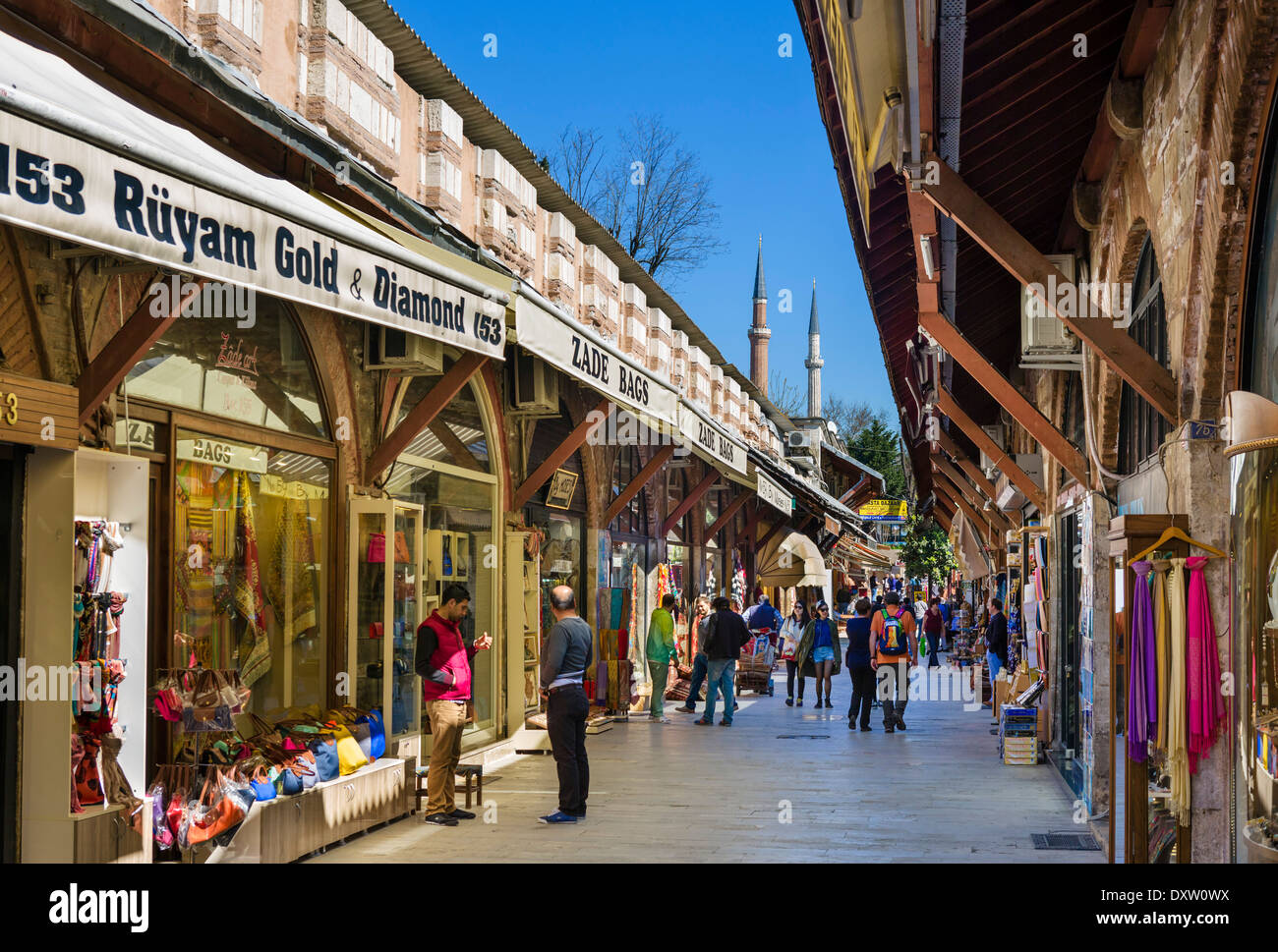 Boutiques dans l'Arasta Bazaar près de la Mosquée Bleue (Sultanahmet Camii), Sultanahmet, Istanbul, Turquie Banque D'Images