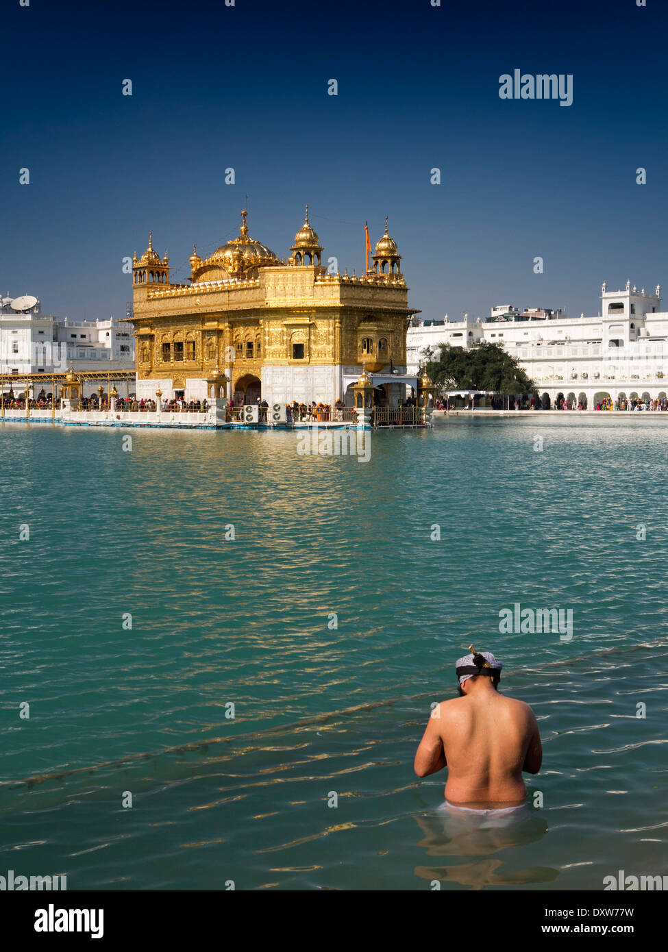 L'Inde, d'Amritsar, Punjab, Sri Harmandir ou Darbar Sahib, le Temple d'or sikh le bain en cuve saint Sarovar Banque D'Images