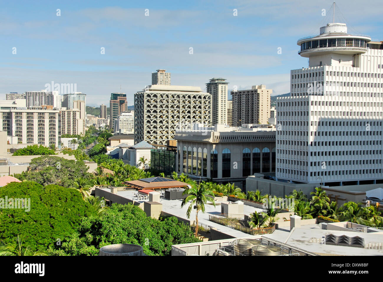 La plage de Waikiki à Honolulu, l'île d'Oahu, dans l'état de New York Banque D'Images