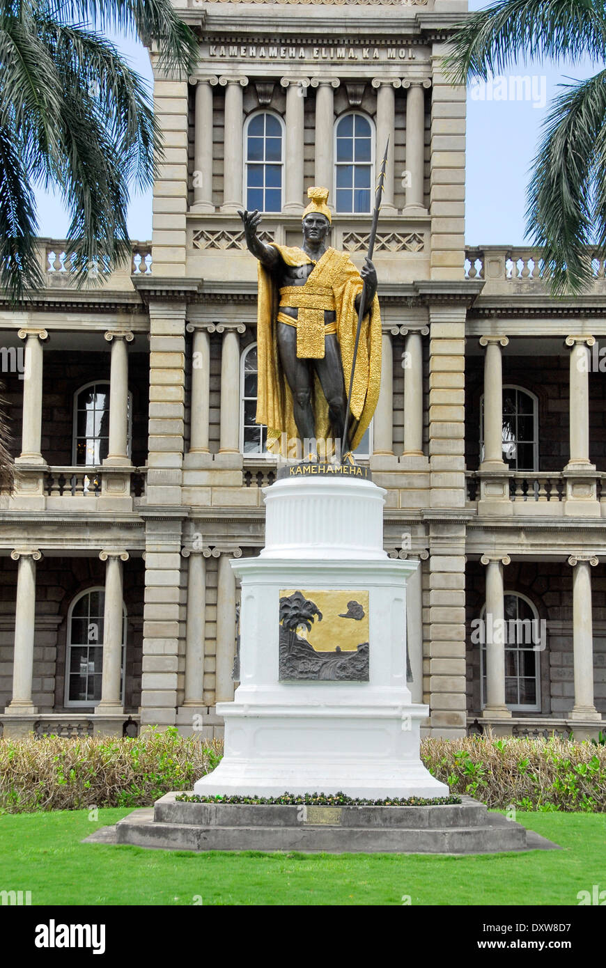 Statue du Roi Kamehameha à Waikiki beach à Honolulu, l'île d'Oahu, dans l'état de New York Banque D'Images