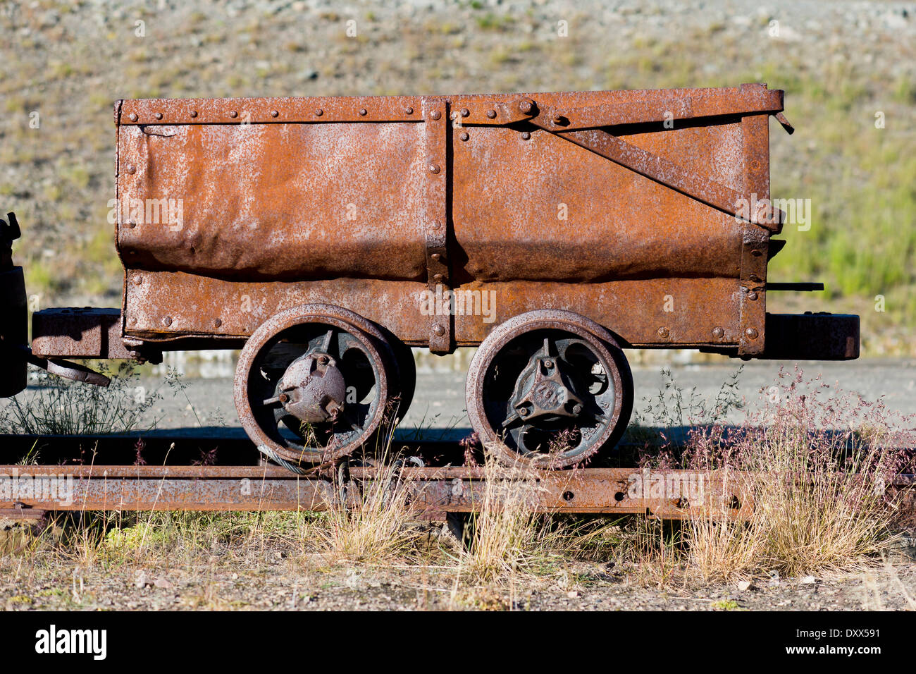 Chariot pour le transport du charbon historique, monument, Longyearbyen, Spitsbergen, Svalbard, archipel de Svalbard et Jan Mayen Banque D'Images