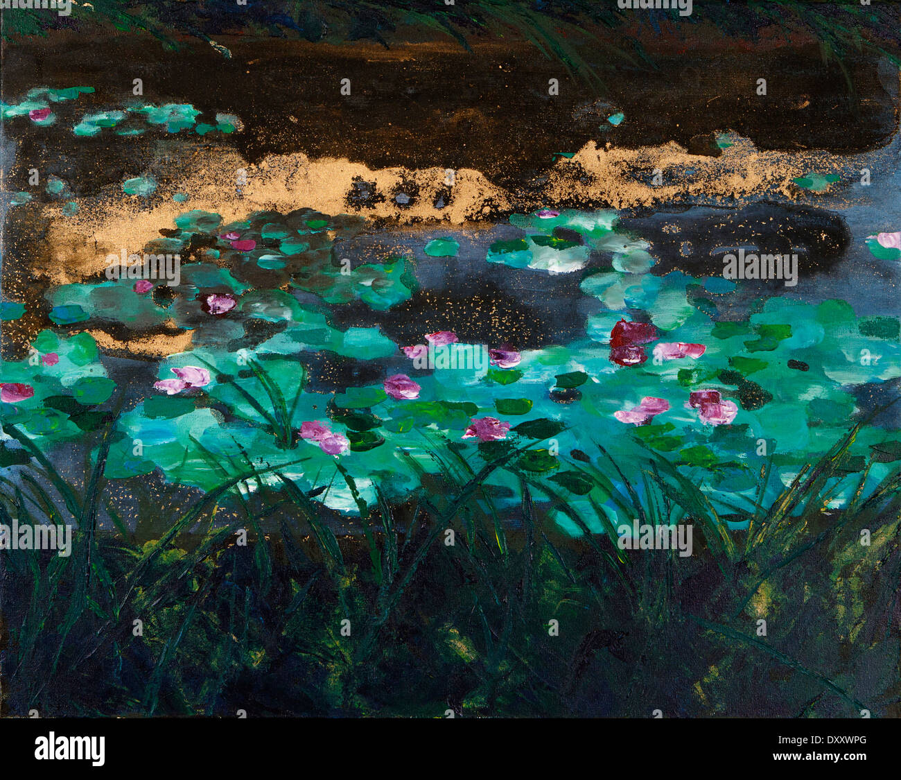 Peinture d'un étang avec des nénuphars et des nénuphars Banque D'Images