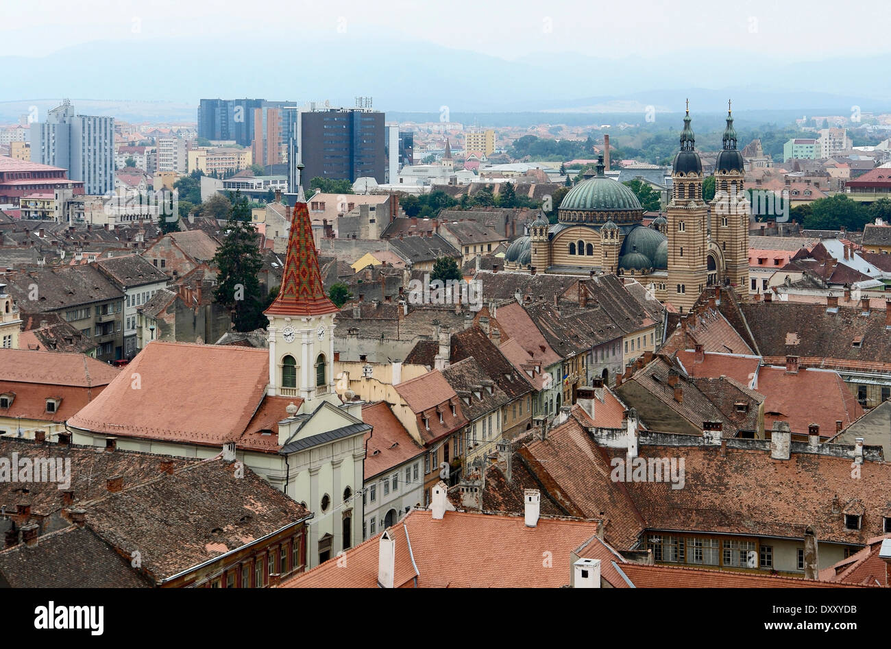 Vue aérienne de Sibiu, une ville en Roumanie Banque D'Images