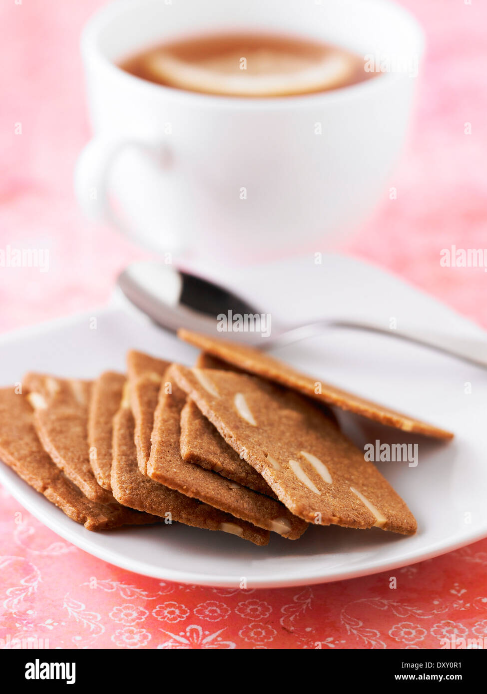 Cannelle et de minces tranches de biscuits aux amandes, une tasse de café Banque D'Images