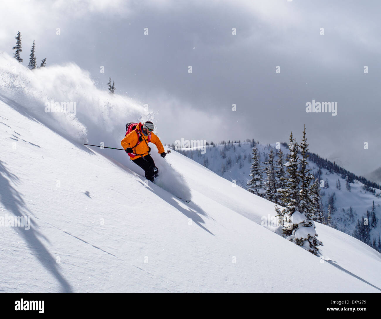 Retour ski de fond ski de poudreuse, neige montagnes North Cascades, Washington State, USA Banque D'Images