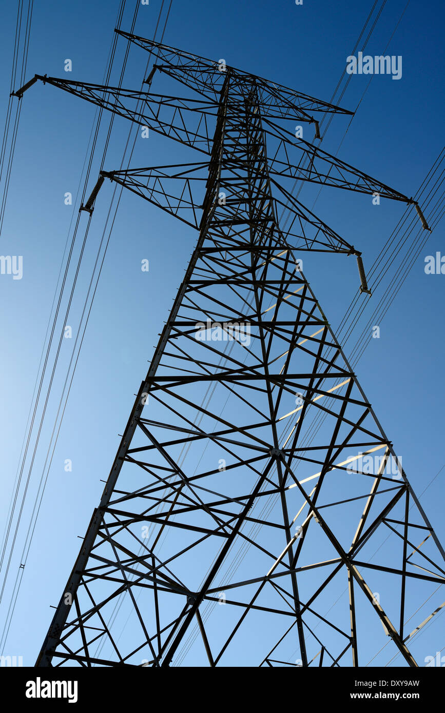 Treillis en acier électrique suspension rétroéclairé avec tour de lignes électriques haute tension d'électricité de l'Ontario Banque D'Images