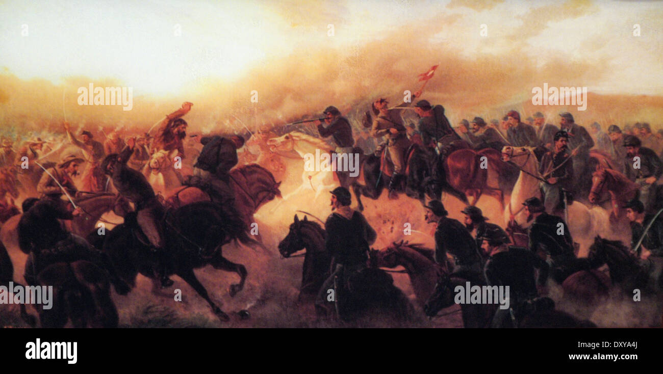 La charge de cavalerie à Gettysburg par H C Bispham durant la guerre civile USA Banque D'Images