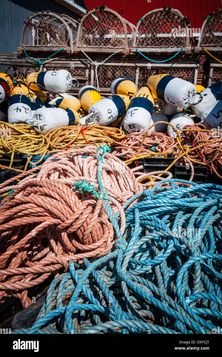 Flotteurs, corde et casiers à homard dans North Rustico, Prince Edward Island, Canada. Banque D'Images