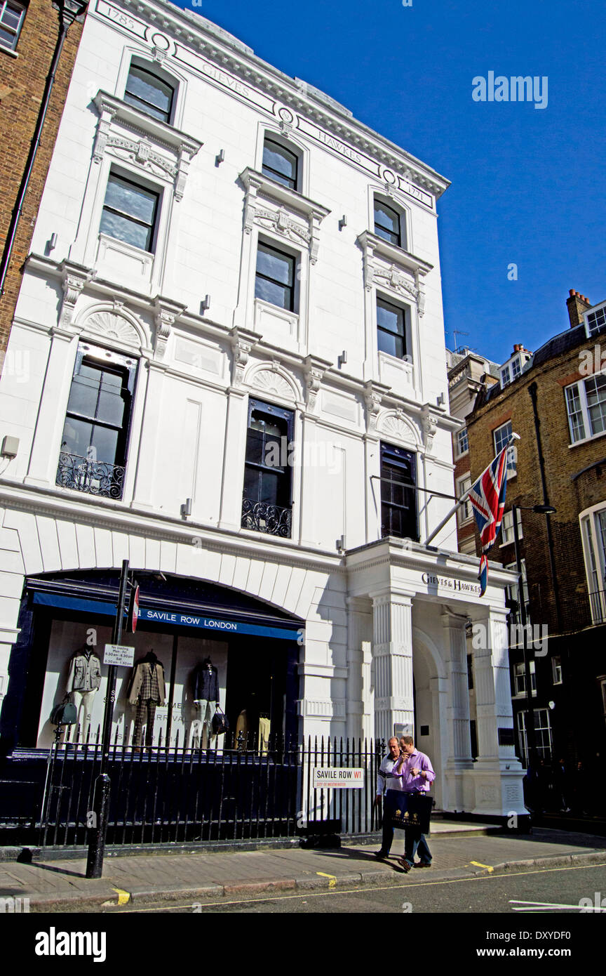Avis de Savile Row connue pour son adaptation sur mesure traditionnel pour les hommes, Mayfair, Londres, Angleterre, Royaume-Uni Banque D'Images