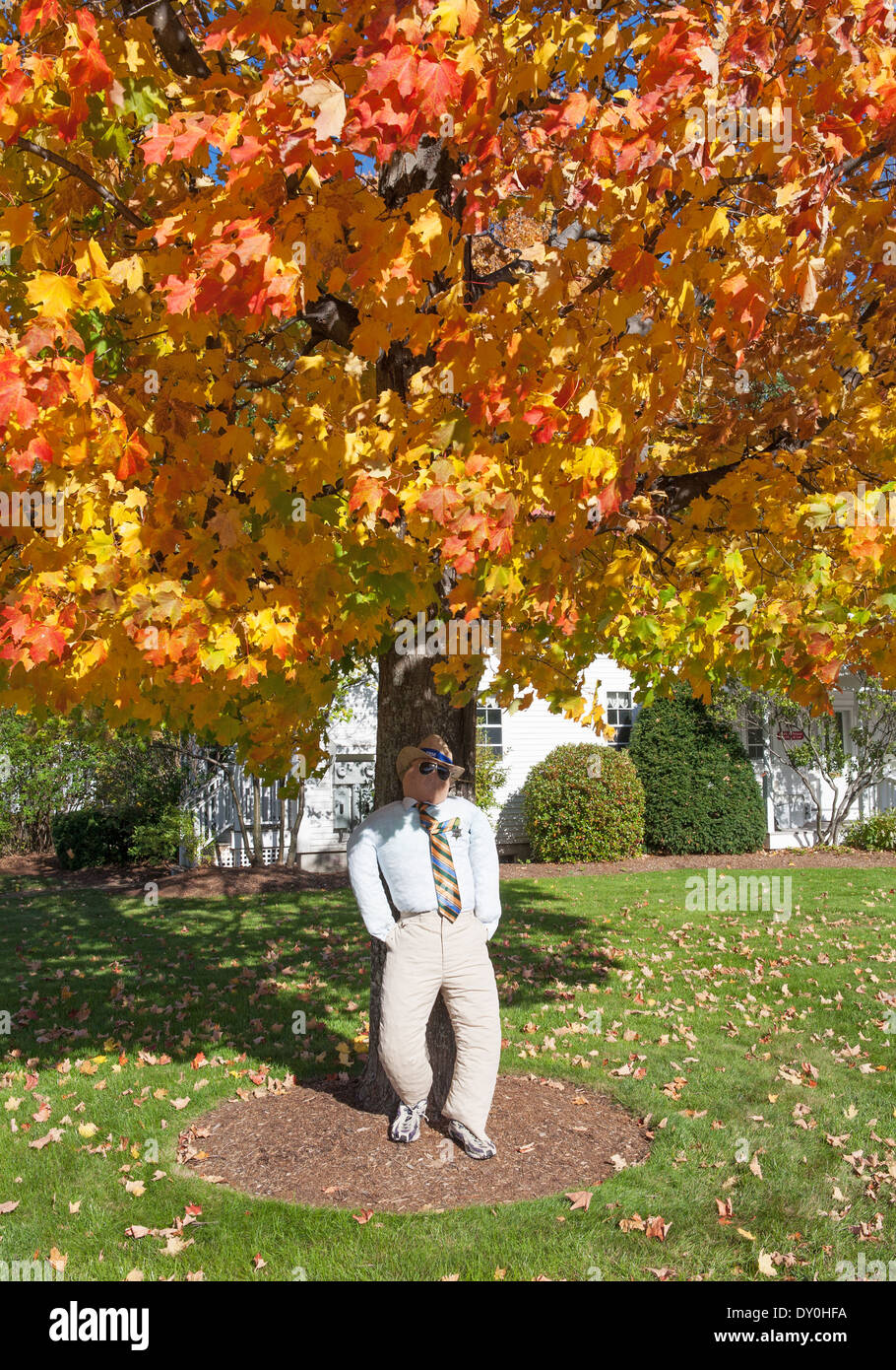 Mannequin Halloween habillé en sheriff ci-dessous entrent ou feuille d'automne couleurs Holderness, New Hampshire, New England, USA Banque D'Images