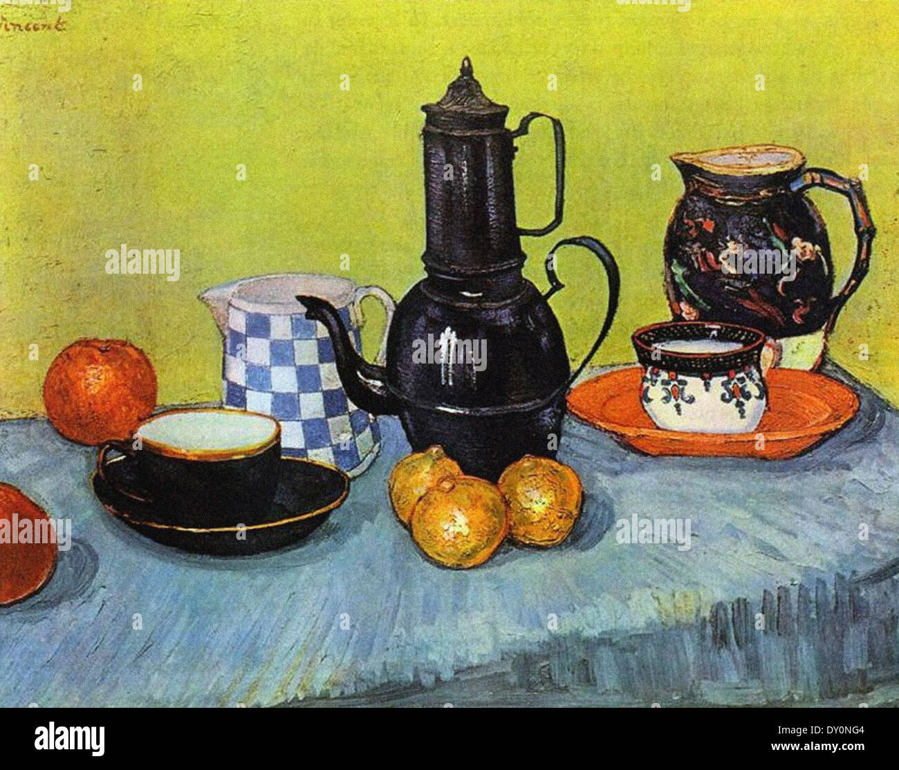 Vincent van Gogh Nature morte, cafetière en émail bleu, argile et de fruits Banque D'Images